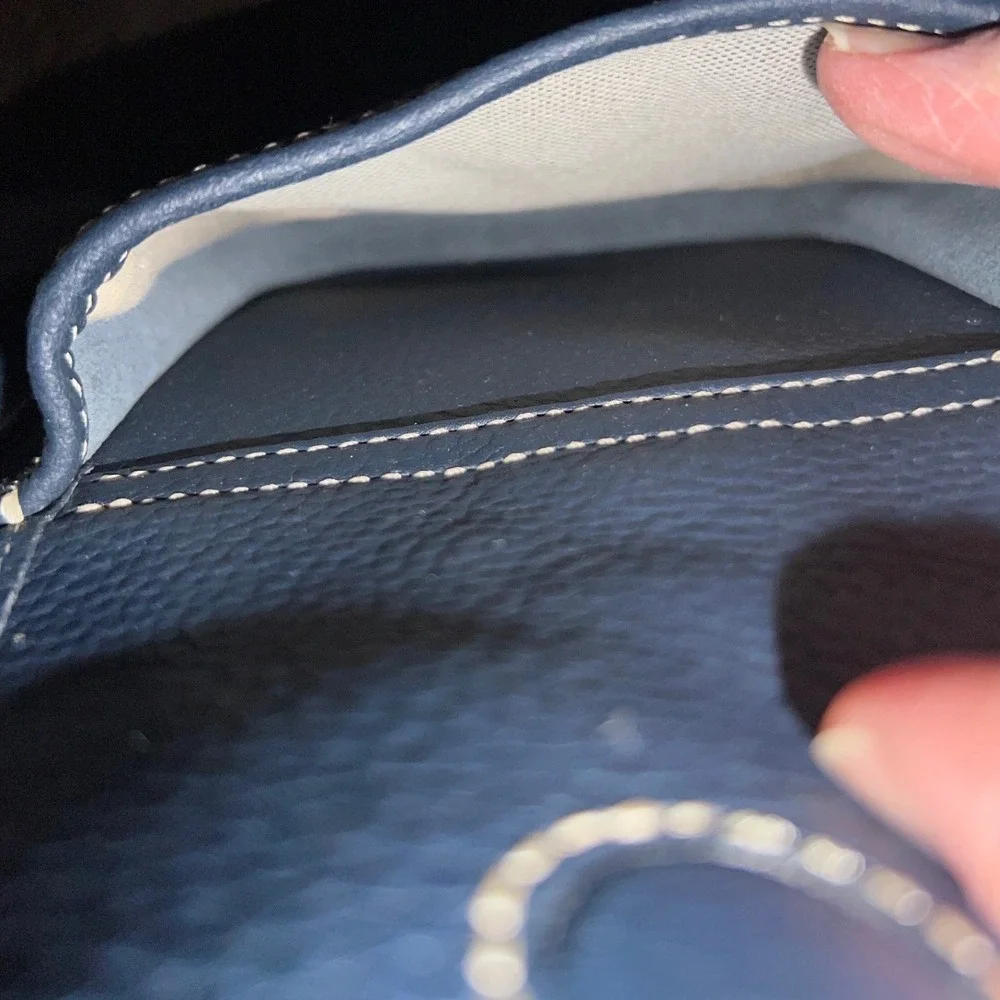 Dooney & Bourke Navy Blue‎ Pebbled Leather Satchel Crossbody Bag Contrast Stitch